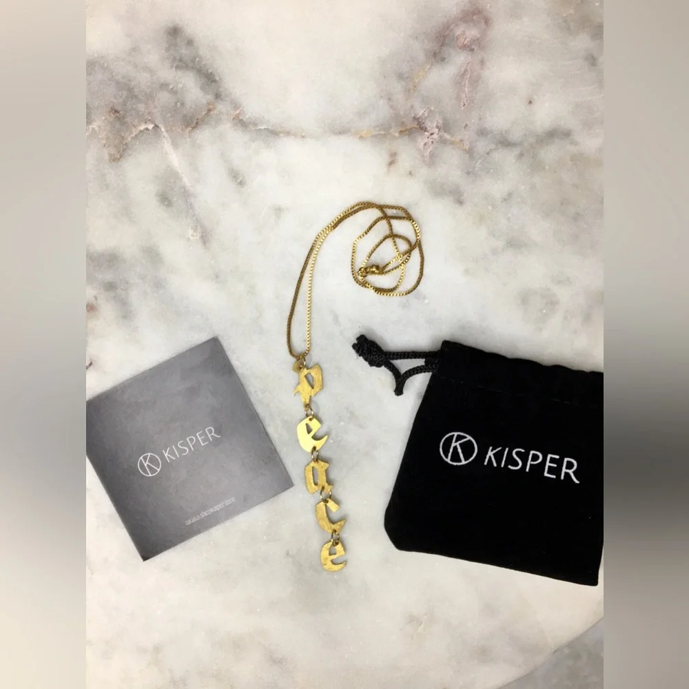 Gold Peace Necklace, handcrafted peace gold tone pendant w/24k gold plated chain - Picture 14 of 15